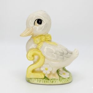 Vintage Ceramic Birthday Duck Figurine Year 2 Cottagecore Anthropomorphic Kitsch
